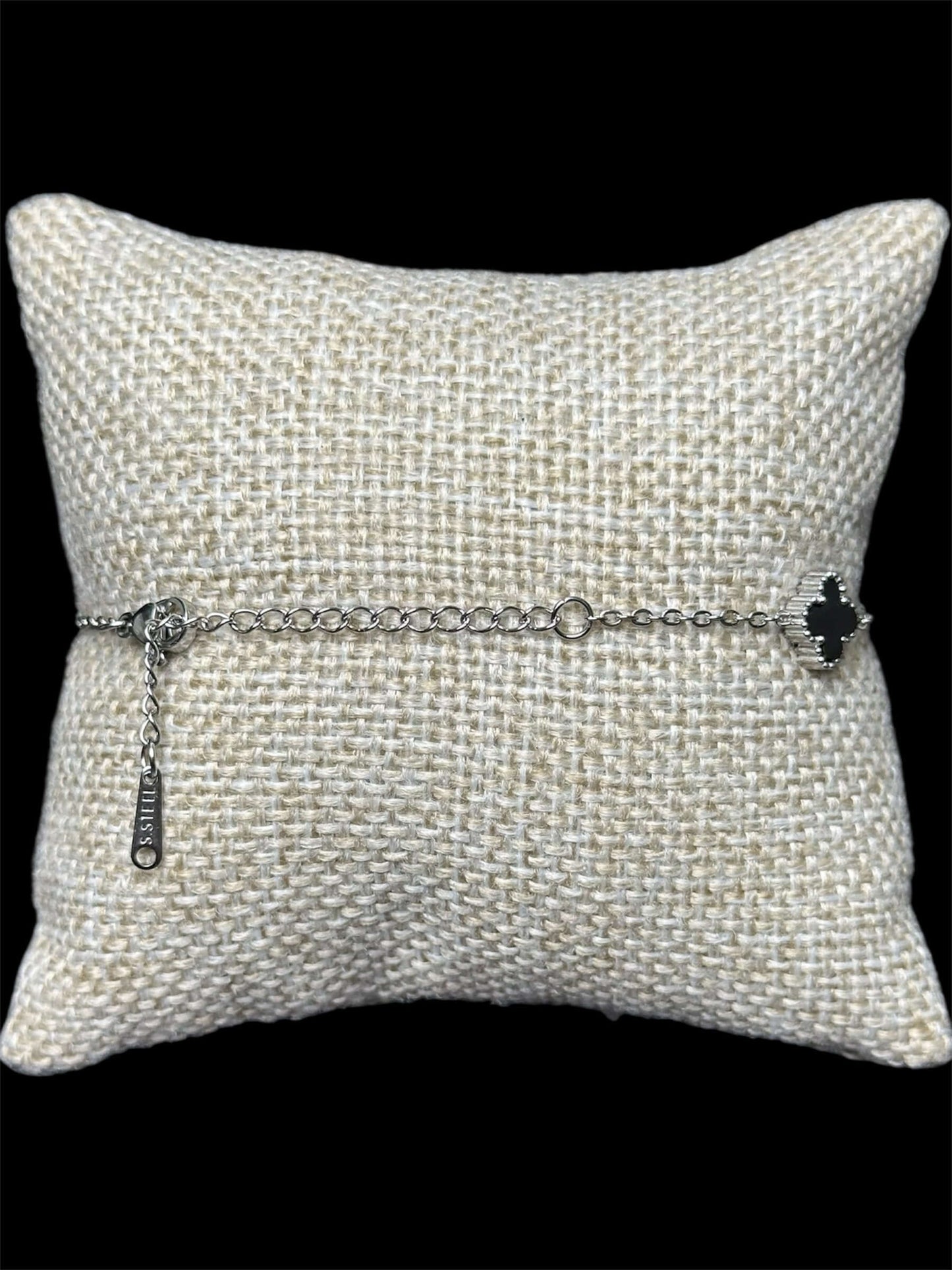 Pulsera VC Negra Plata Trebol Mini Acero Inoxidable All In Men Joyeria