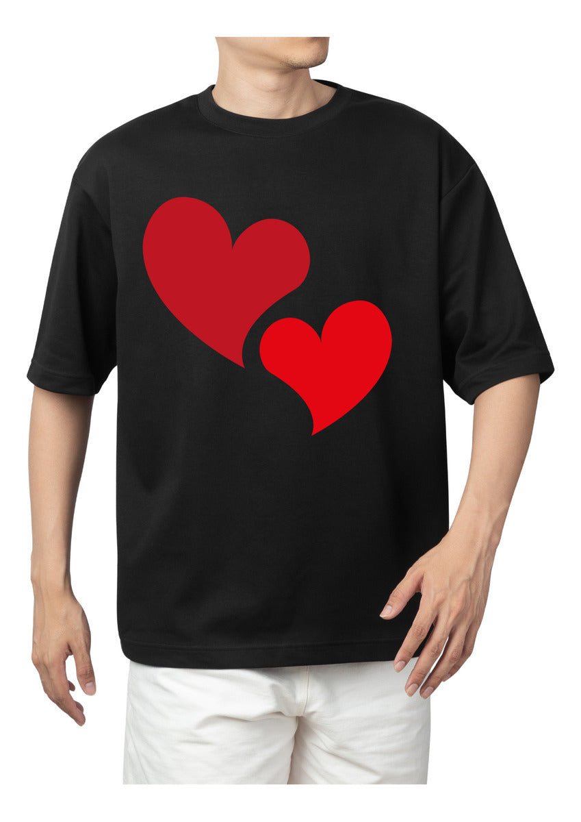 Playera Negra Hombre – Corazón Doble | Romántico | Minimalismo Urbano Ajolotástico