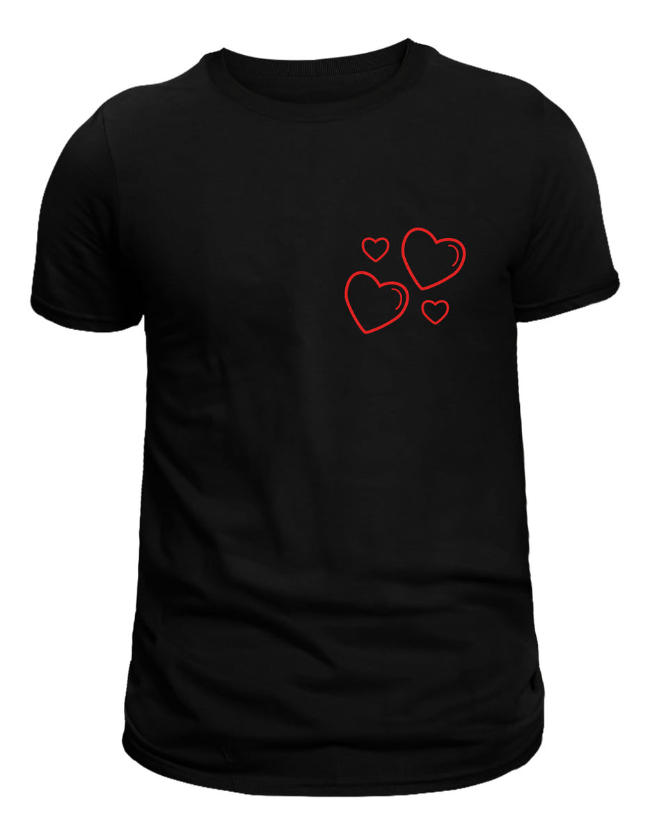 Playera Negra Hombre – Corazón Burbuja San Valentín | Minimalismo Urbano Ajolotástico
