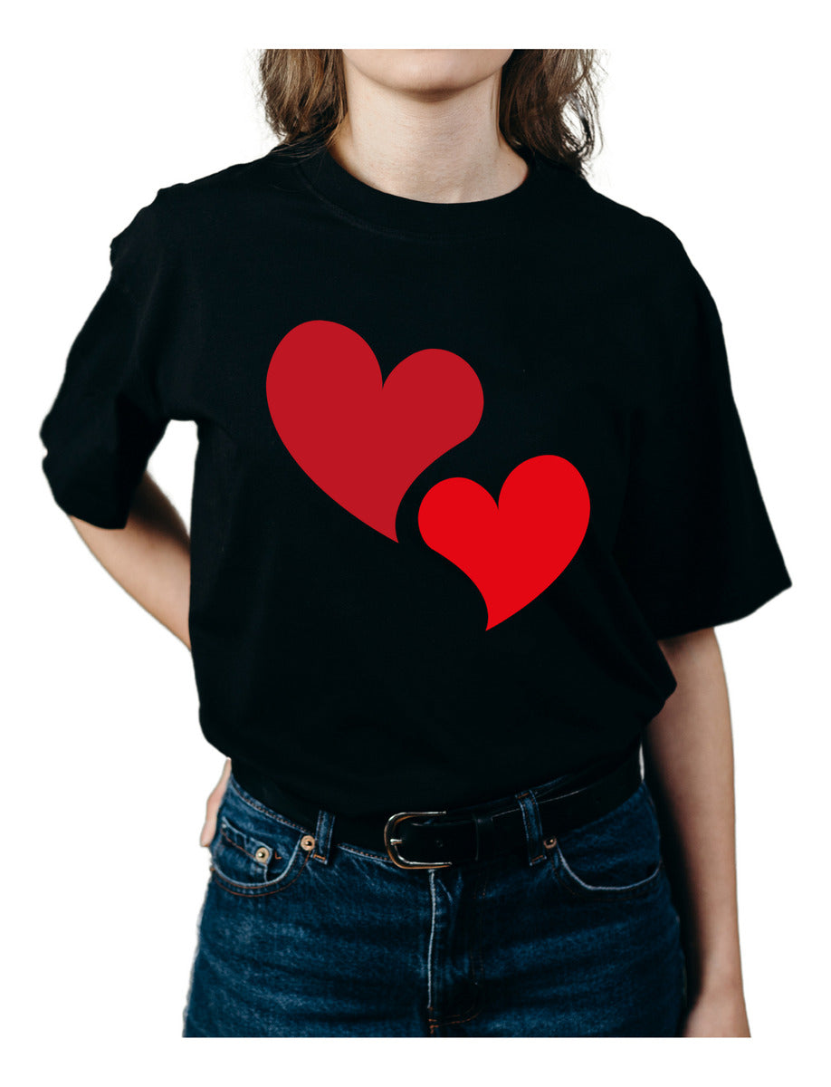 Playera Negra Mujer – Corazón Doble | Romántico | Minimalismo Urbano Ajolotástico