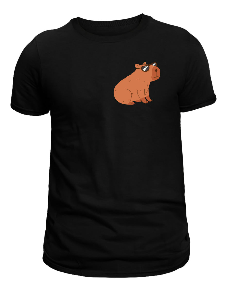 Playera Negra Mujer – Capibara con Lentes Cool | Minimalismo Urbano Ajolotástico
