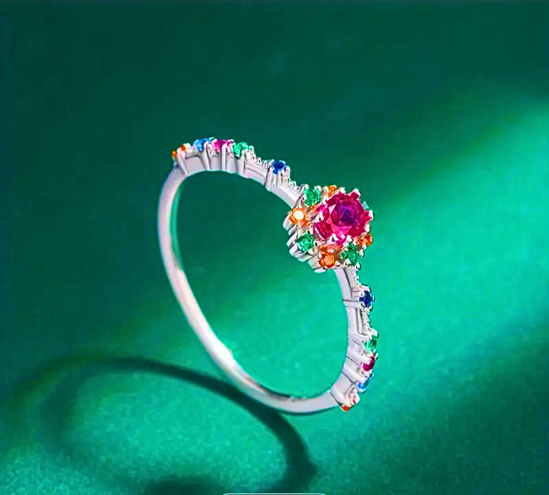 SR0055 - Anillo S925 Ley "Real Púrpura" Circonita Colores Cerrado Calenbi