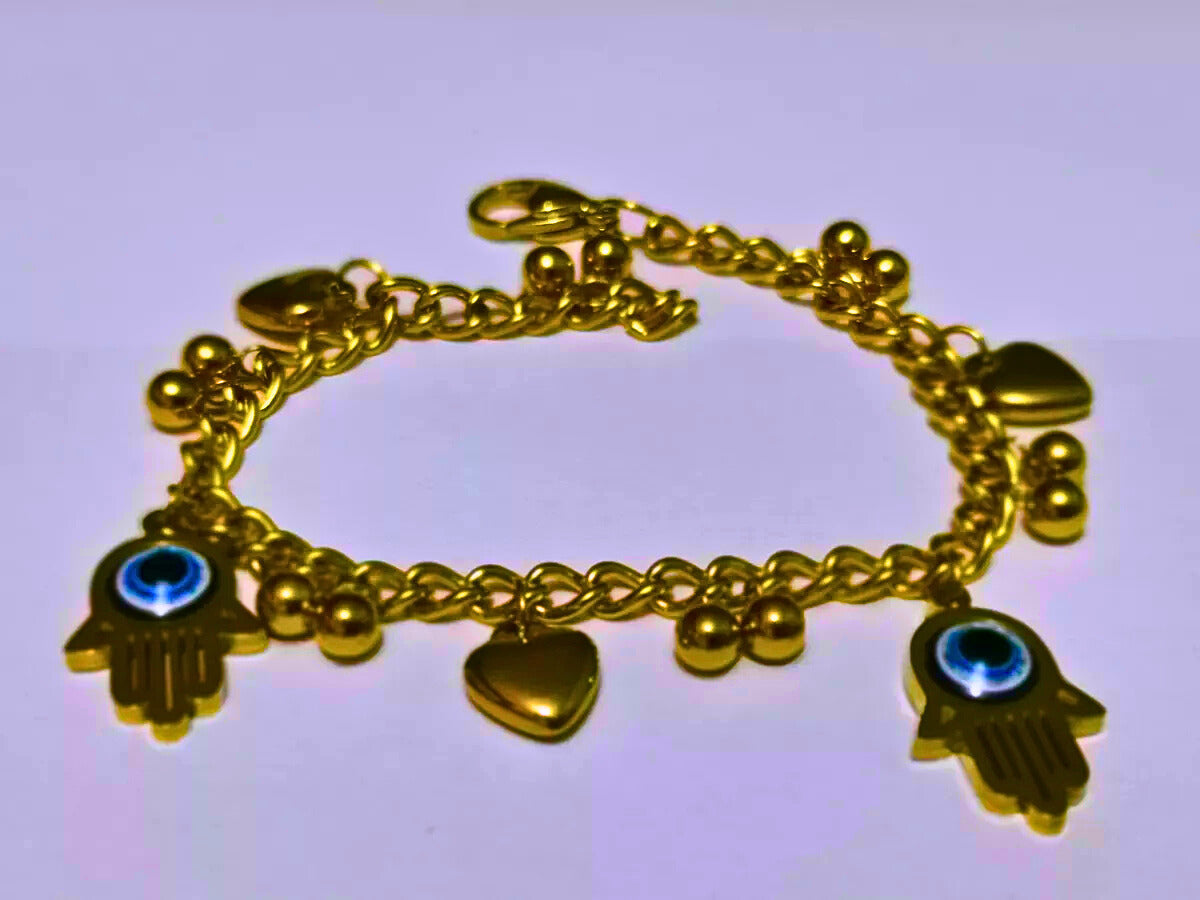 BB0015 - Pulsera Acero Inoxidable Mano Fátima Chapa Oro 10k Calenbi