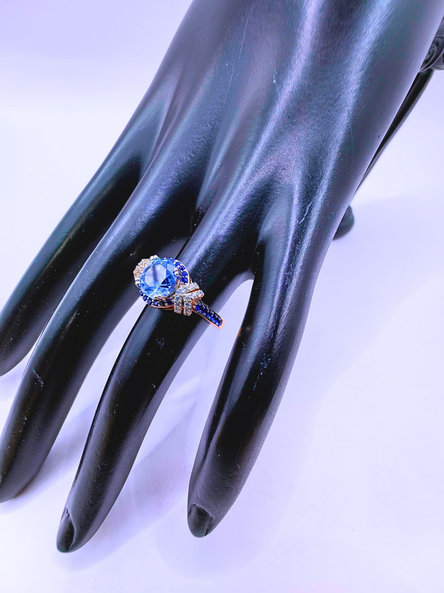 SR0031 - Anillo S925 Esterlina "Boda" Chapa Oro Rosa 12k Circonita Azul Cielo Calenbi Calenbi Joyería
