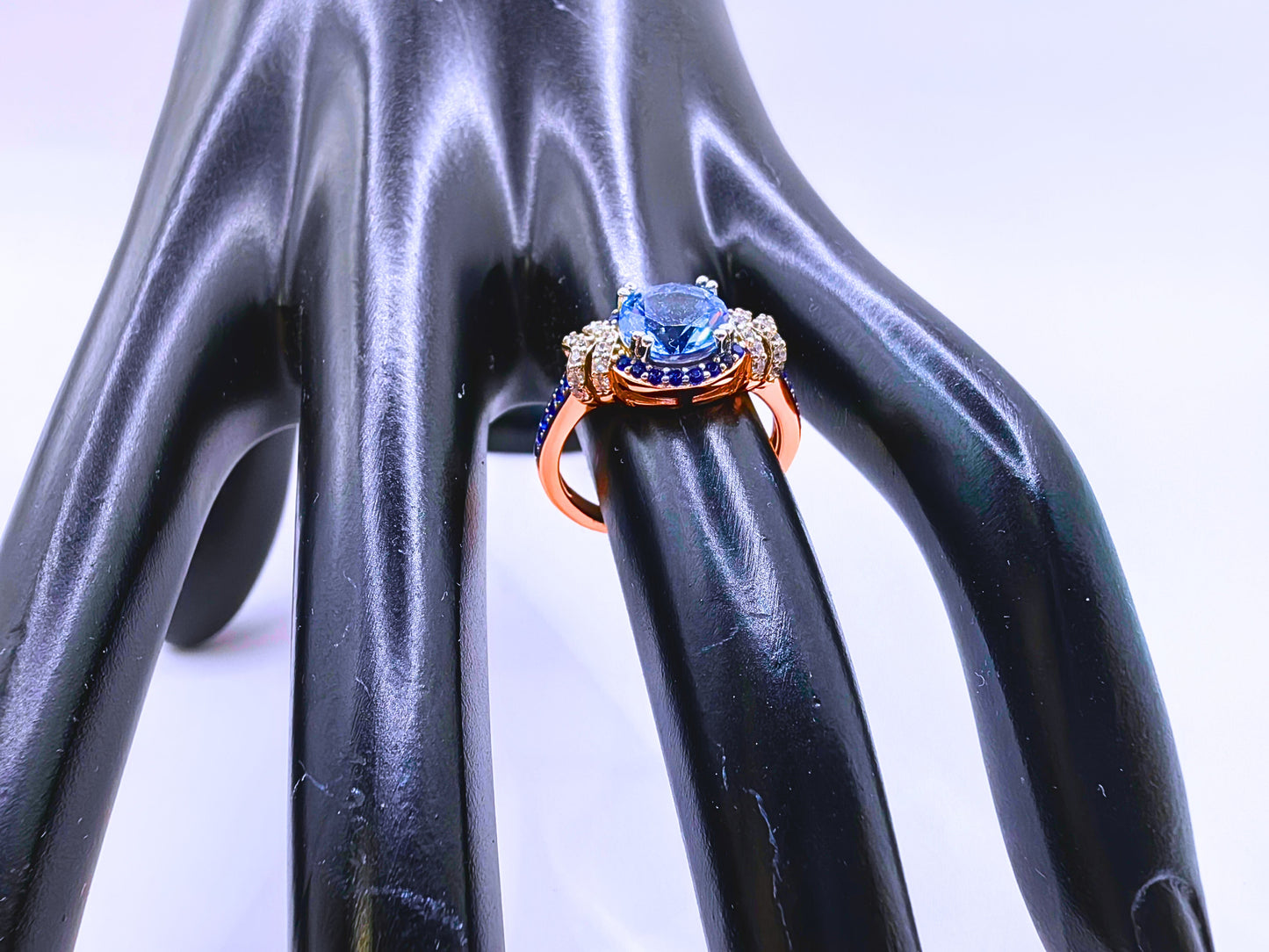 SR0031 - Anillo S925 Esterlina "Boda" Chapa Oro Rosa 12k Circonita Azul Cielo Calenbi Calenbi Joyería
