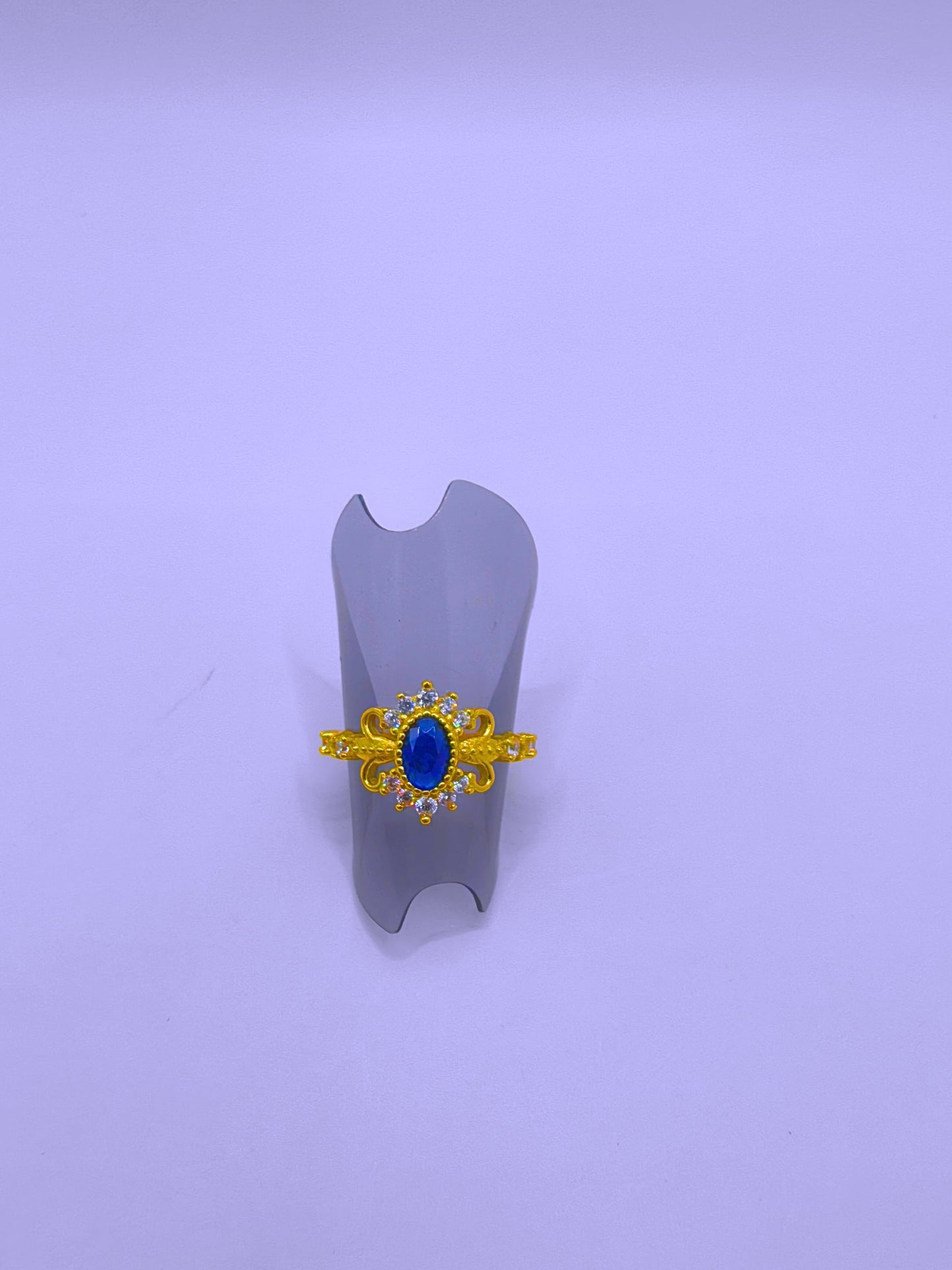 SR0069 - Anillo S925 Ley "Sello Real" Circonita Cubica Azul Marino Chapa Oro