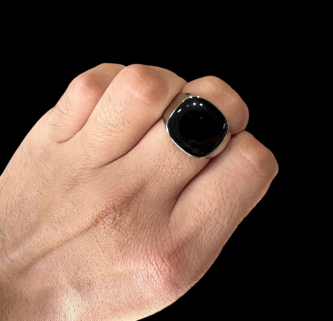 Anillo Plata Piedra Negra All In Men Joyeria