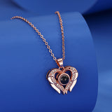 Heart shaped diamond projection in 100 languages, I love you necklace, fashionable, luxurious, high-end, collarbone chain
