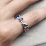 S925 Sterling Silver Inlaid Natural Turquoise Color Treasure Ring European And American Fashion Women's Color Diamond Ring