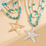 Exaggerated starfish pendant necklaces, niche women's necklaces, layered imitation pearl ocean style necklaces