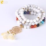 CSJA Japamala 108 Mala Beads 8MM Natural Stone Bracelet Dream Catcher Tassel Charm Bracelet Chakra Prayer Rosary Jewelry