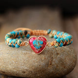 Natural Stone Heart Charm Bracelets String Braided Macrame Bracelets Jaspers Friendship Wrap Bracelet Femme Women Jewelry