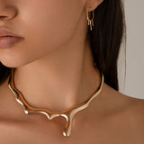 Lava droplet liquid metal collar for women, simple circular ring, irregular choker