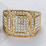 Titanium Steel Gold Plated Full Diamond Men's Ring