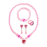 Children's pearl necklace set with large bow, ponytail hair clip, top clip, girls' necklace, ear clip, ring decoration