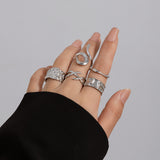Geometric Metal Wind Lava Line Ring Set Irregular Smooth Surface Opening Texture Retro Rings
