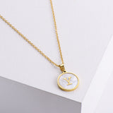 Round Pendant Necklace Simple Ins Style Titanium Steel 18k Gold 26 Letters Shell Round Necklace Female