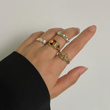 New Women's Trendy Retro Ring Set Street Geometric Hollow Diamond Set Ring Set Ring Combination