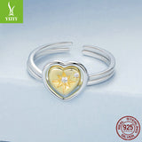 Yinziyun Original Couple's 18K Gold Plated Love Splicing Open Ring Starry Heart s925 Pure Silver Ring