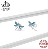 EIFFIE Original Fashion Sterling Silver Blue Small Dragonfly Earrings S925 Earrings Girls Zircon Oil Drop Earrings