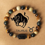 Natural stone beaded tiger eye picture stone bracelet zodiac bracelet