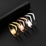 Simple Geometrical Wave Ring Stainless Steel Gold Color Party Finger Rings Jewelry Birthday Gift for Women Girls