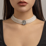 Retro Baroque court style, light luxury, elegant, multi-layered layered necklace with inlaid diamonds