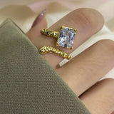 Silver Color Simple Irregular Hollow Geometric Crystal Zircon Ring Female Fashion Temperament Hip-hop Classic Gift