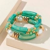 New Chinese style natural freshwater pearl acrylic bracelet set of three pieces