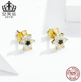 Avelle Foreign Trade Jewelry Small Flower Zircon Earrings Sterling Silver S925 Gold-Plated Earrings Fashion Simple Hot Selling Silver Earrings