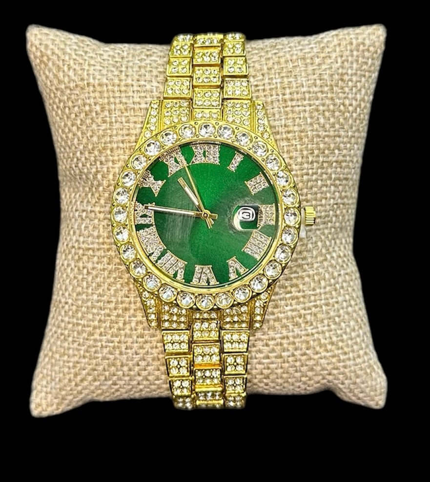Reloj Dorado Zirconias Fondo Verde All In Men Joyeria