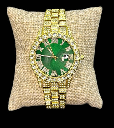 Reloj Dorado Zirconias Fondo Verde All In Men Joyeria