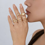 Minimally irregular lava open smooth ring set, niche hollow arc-shaped design ring