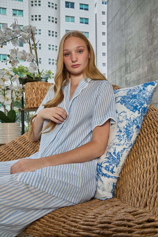 PIJAMA CLASSIC  BABY BLUE STRIPE SHORT SLEVE
