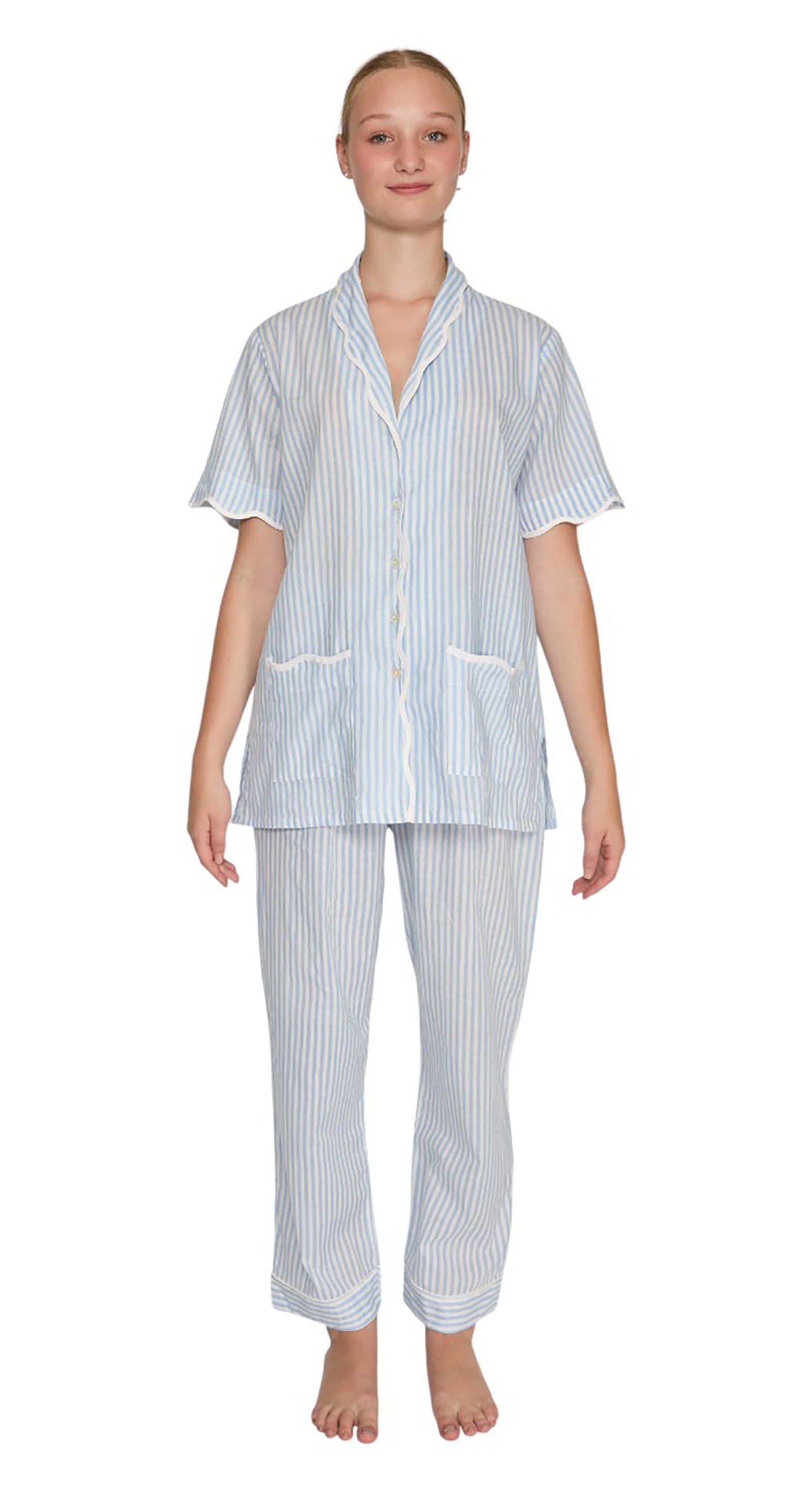 PIJAMA CLASSIC  BABY BLUE STRIPE SHORT SLEVE Mónica Watanabe