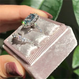 2pcs / set Vintage Oval Cut Natural Crystal Engagement Ring Set Anniversary Gift Women Wedding Banquet Party Jewelry Ring