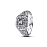 Panda Dora S925 Silver Ring with Pav&eacute; Set Sparkling Starlight Bow, Fashionable Elegant Women's Ring, Cuban Chain Pair Ring