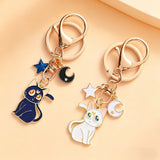 Cute Cat Keychain Cartoon Silly Moon Cat Star Metal Lobster Clasp Bag Charm