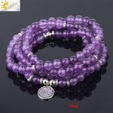 Natural Stone Yoga Healing Bracelet 108 Mala Bead Purple Crystal Wrap Bracelets Tree of Life Lotus Charms Women Bangle