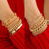 Hip hop Sweet Cool Diamond Set Cuban Buckle Bracelet Christmas Style Stacked Metal Smooth Bracelet for Women