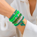 Festive Gift: Clover Letter Bracelet, Simple Green Bead Bracelet, Beer Festival Jewelry
