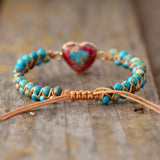 Natural Stone Heart Charm Bracelets String Braided Macrame Bracelets Jaspers Friendship Wrap Bracelet Femme Women Jewelry