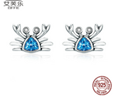 Cute Little Crab S925 Sterling Silver Earrings With Gemstone Heart Shaped Earrings Y SCE413