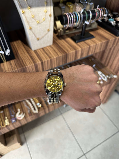 Reloj Tipo Rlx Combinado Dorado All In Men Joyeria