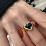Niche Design Sense Black Zircon Love Metal Open Ring Female Personality Simple And Versatile Temperament Ring
