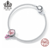 Avele Sterling Silver S925 Princess's Magic Mirror Beaded Bracelet Pink Oil Drop Zircon Beautiful Bow Beads