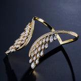Crystal Angel Wing Open Cuff Bracelet for Women Fashion Feather Shape Adjustable Bracelets Bridal Wedding Jewelry  New