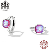 EIFFIE Original S925 Sterling Silver Mocha Fluorescent Ear Buckle Pink Gem Simple Earrings Stud Earrings