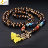 CSJA Japamala 108 Mala Beads 8MM Natural Stone Bracelet Dream Catcher Tassel Charm Bracelet Chakra Prayer Rosary Jewelry