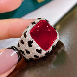 Gemstone Rings  Silver Leopard Print Resizable Rings Wedding Party Fine Jewelry